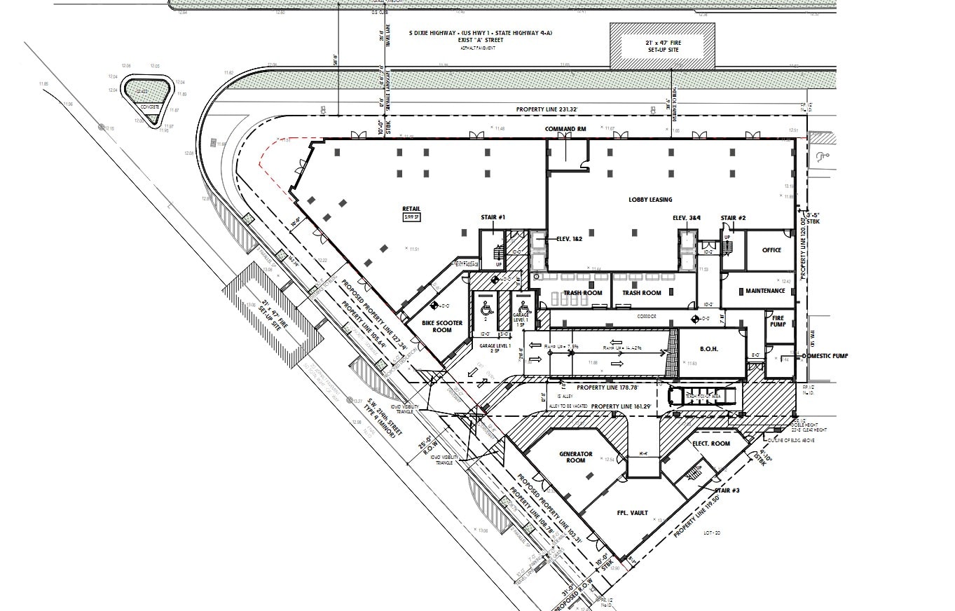 Site plan for Gould's tallest building at the corner of S Dixie Hwy & SW 214 St.