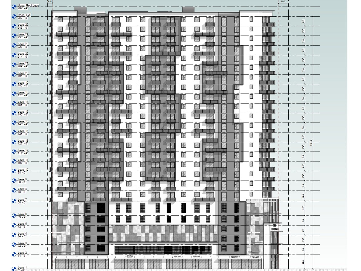 Elevations for Gould's tallest building at the corner of S Dixie Hwy & SW 214 St.