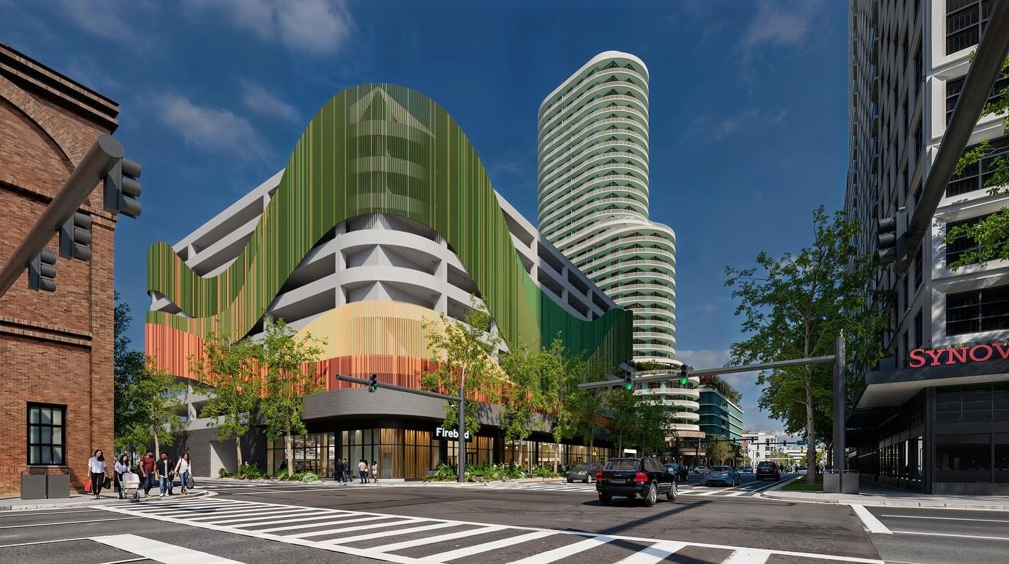Rendering of the proposed mixed-use parking garage via Water Street Tampa's Instagram. Designed by Gensler.