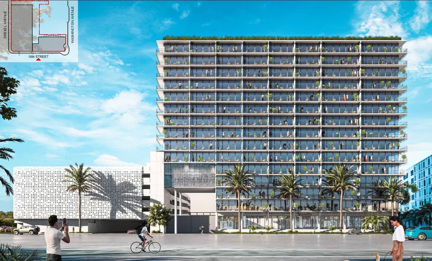 1600 Washington Avenue by 420 Lincoln Road Development. Designed by Ten Arquitectos and Beilinson Gomez Architects. 
