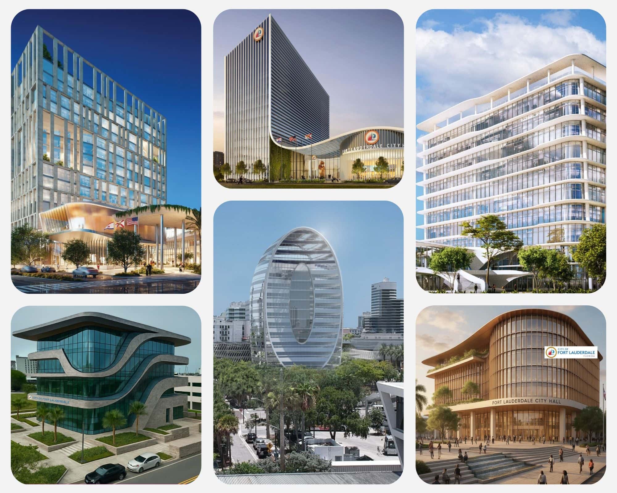 6 Proposals Envisioned for Fort Lauderdale's City Hall located at 100 North Andrews Avenue.