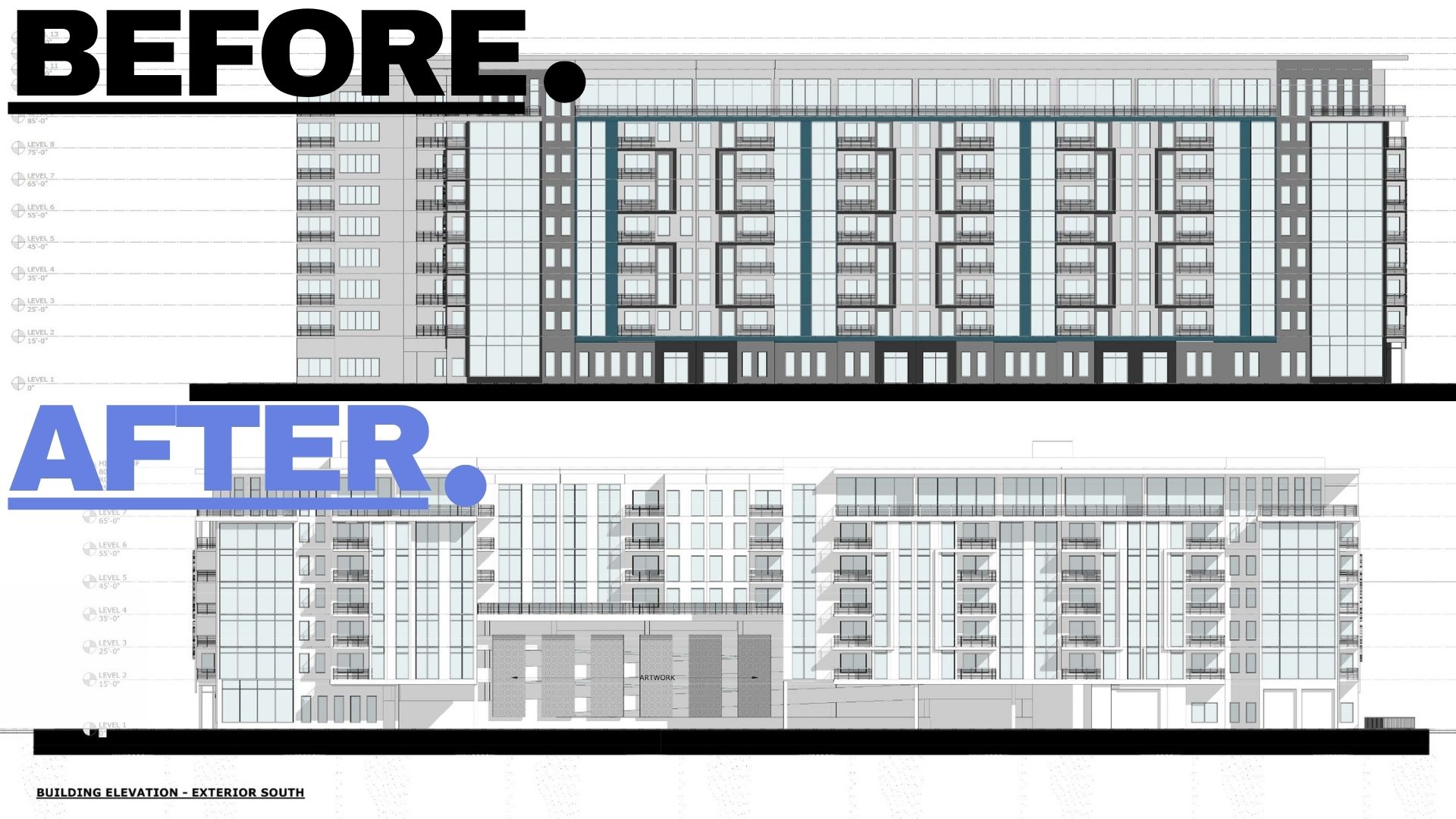 Before and after comparison of Ybor Heights Apartments, proposed by the Abacus Group. Located at 3917 N Nebraska Ave and designed by Baker Barrios.