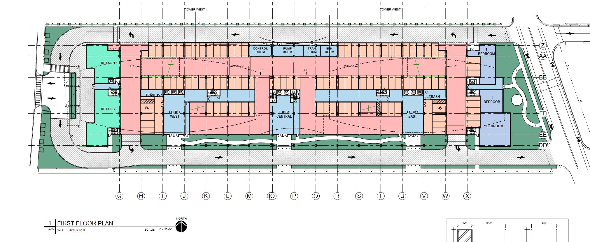 Site plan of the two western towers.