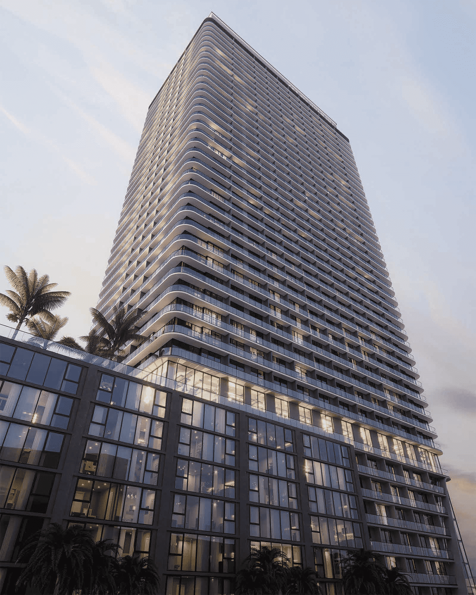 A rendering of the podium, masked by units.