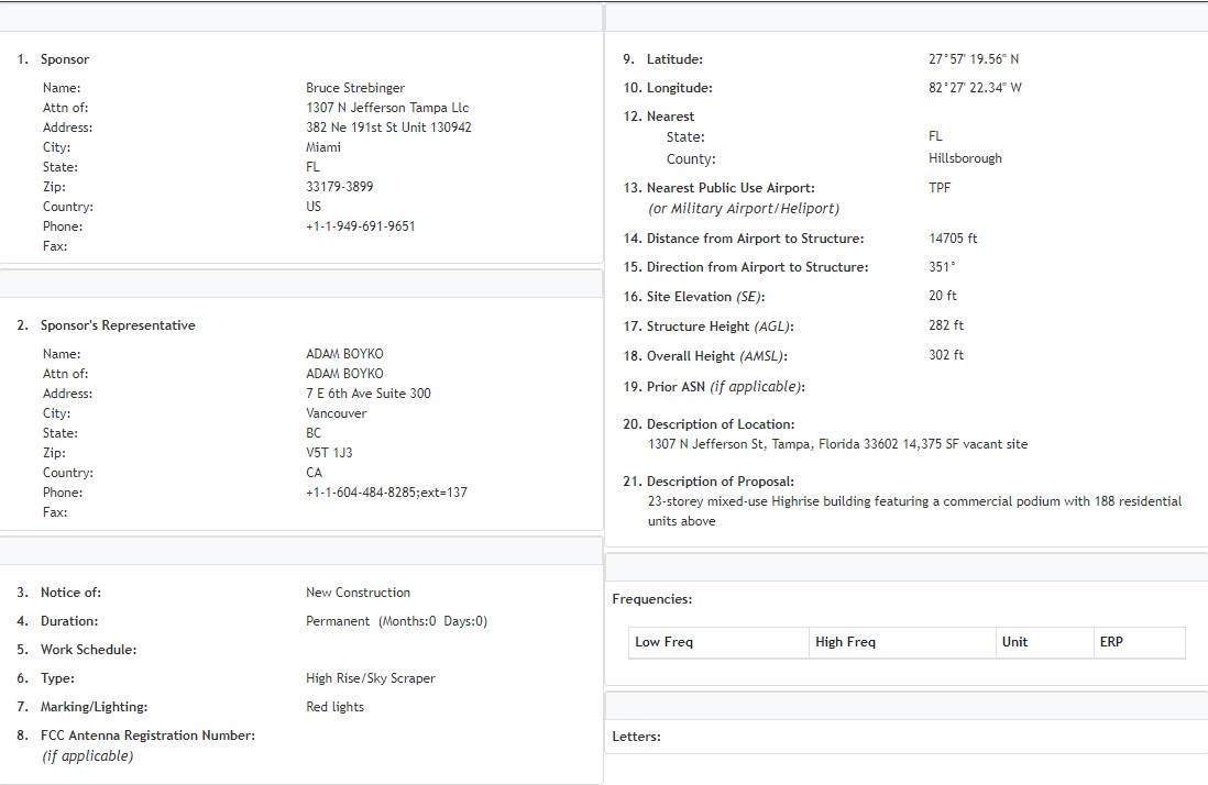 FAA Filing Submitted for 282-Foot The Gaspar Condominium Tower in Downtown Tampa