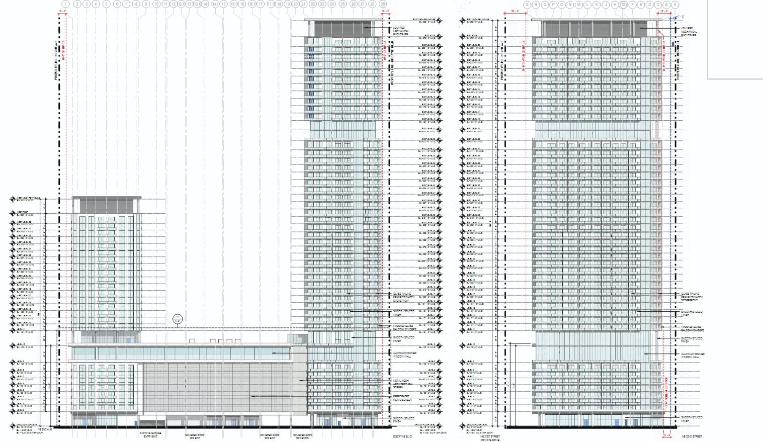 Elevations for the two-tower complex, called 'Legends'.