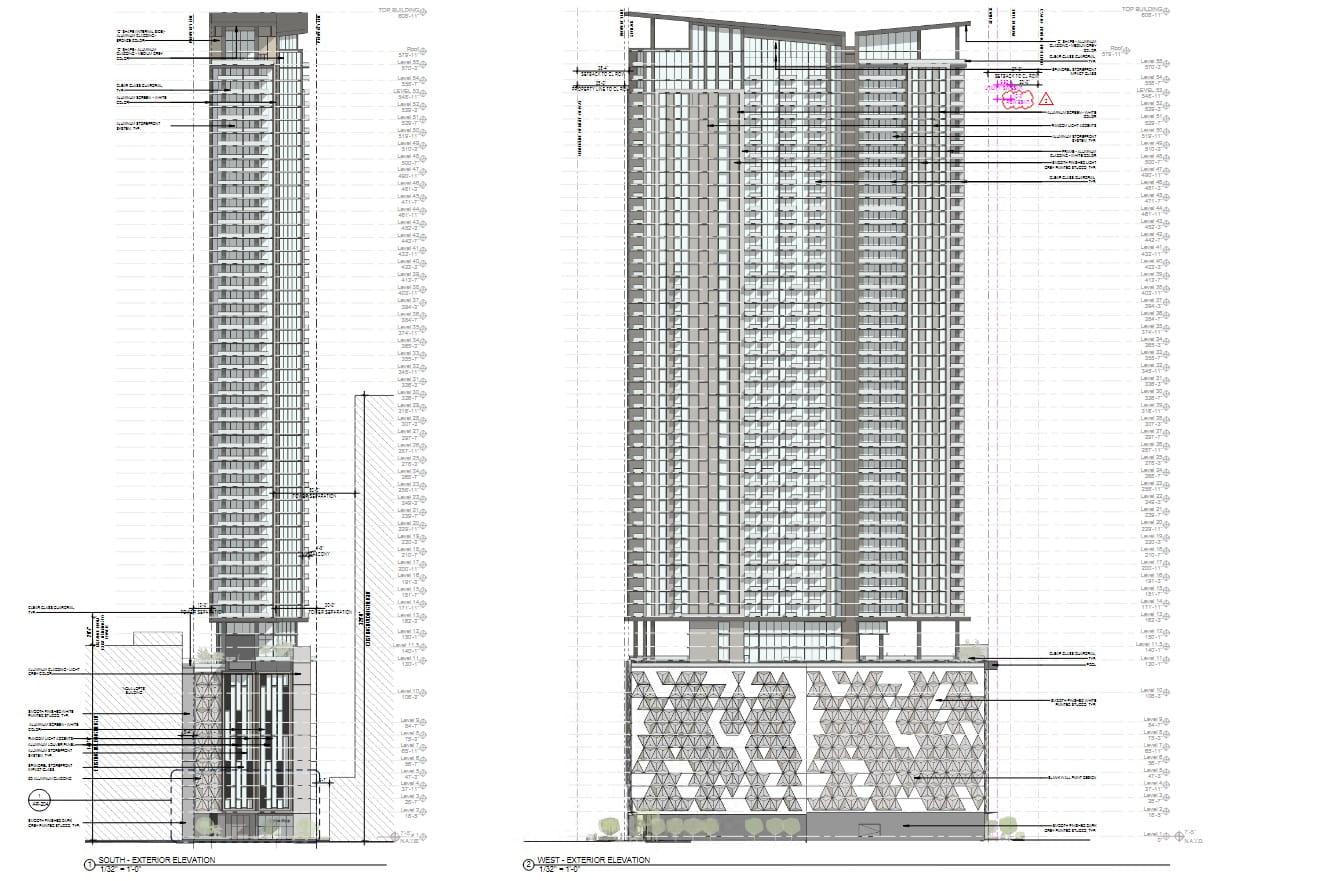 Tower elevations, featuring two perspectives.