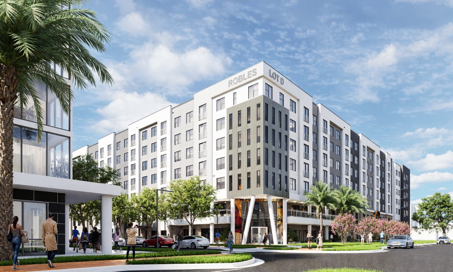 Final rendering of Lot D, the first phase of the Robles Park redevelopment. Spearheaded by PMG Affordable/Tampa Housing Authority, designed by Baker Barrios.