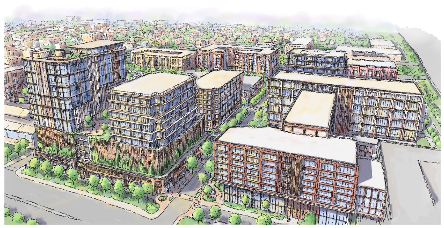 Rendering of Casa Ybor's East Ybor Medical District, featuring a hospital, residential, retail, and more.