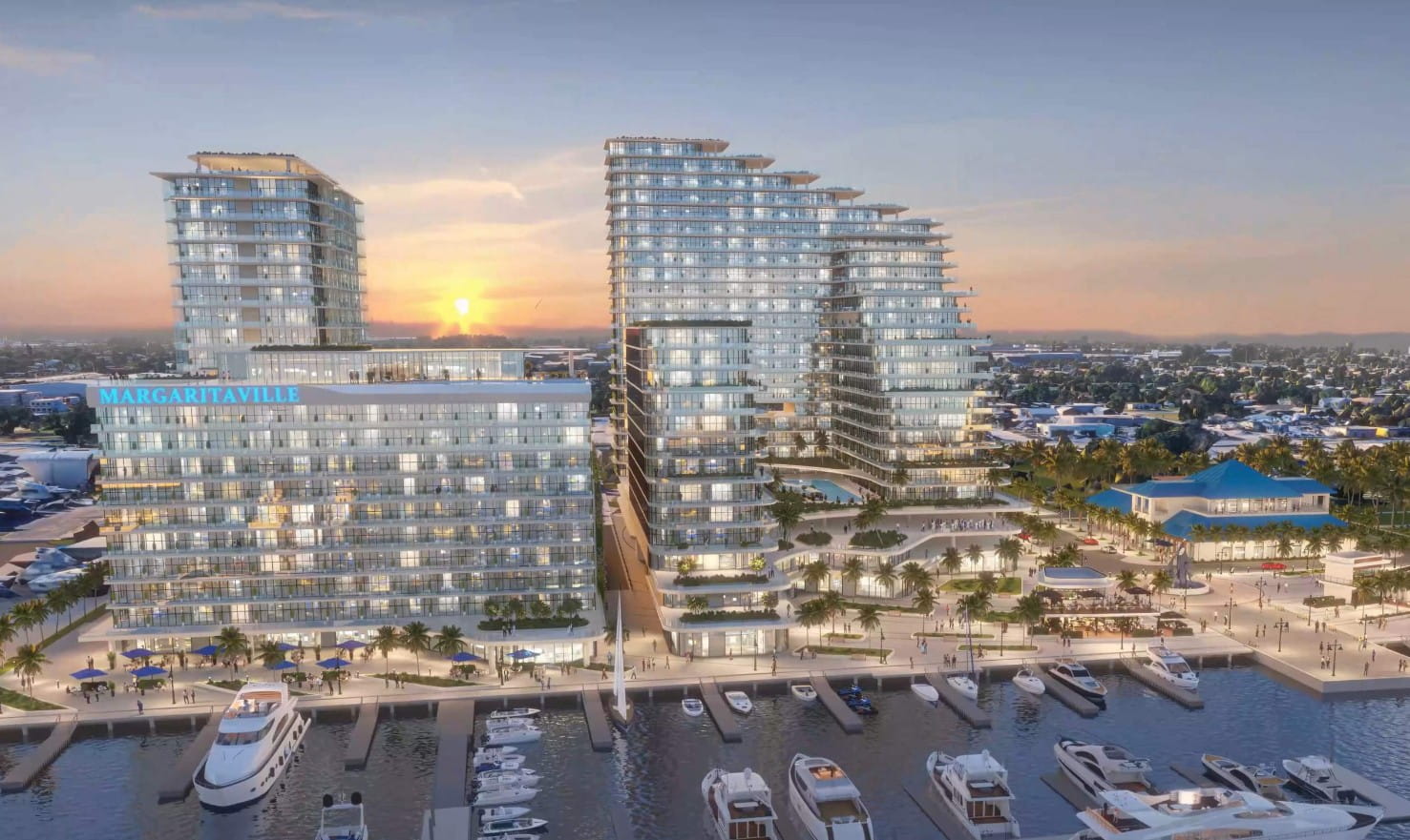 A rendering of the proposed retail, hotel, and residential of Sonnenblick's Margaritaville proposal.