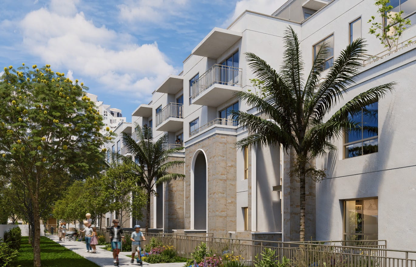 A rendering of the shorter, 3-story portion of the site.