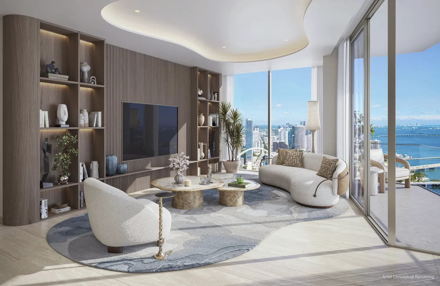 Interior rendering of a living space in Delano Residences.
