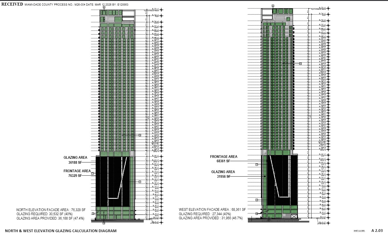 New elevations, showcasing changes to the project's height and changes to the project's podium.