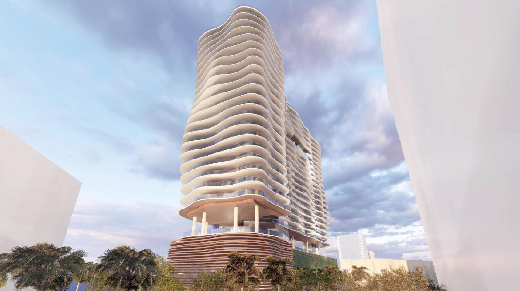 Rendering of the new luxury tower at 7913 West Drive, proposed by El-Ad and designed by Garcia Stromberg.