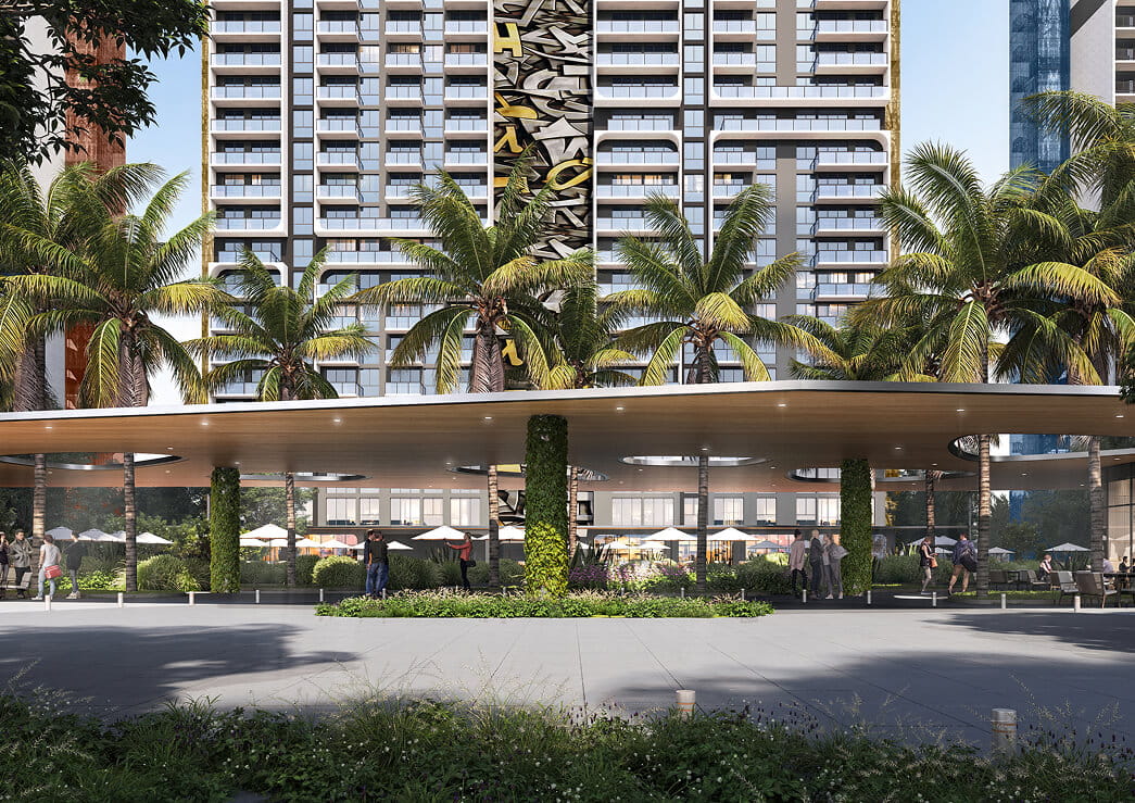 Close-up of the tower's graffiti-inspired art.