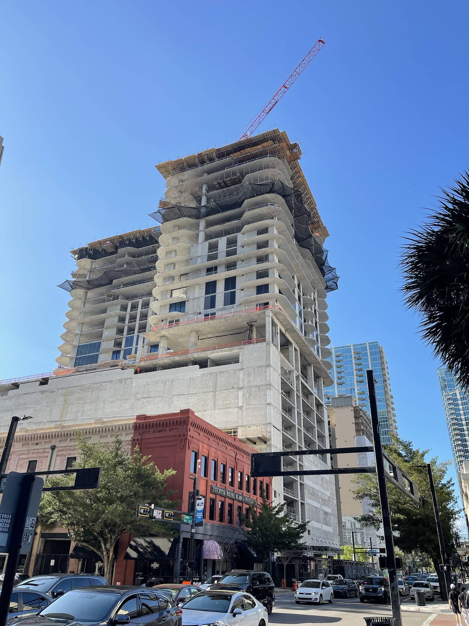Photo showing work happening on the project's podium.