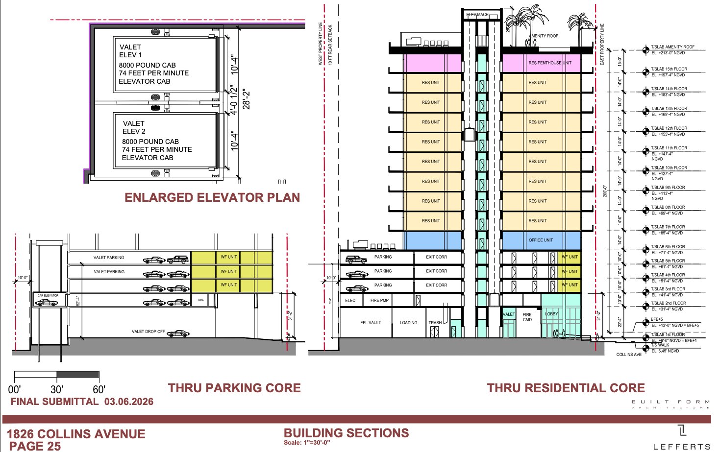 Section of the development, showcasing the mechanical elevator for the garage.