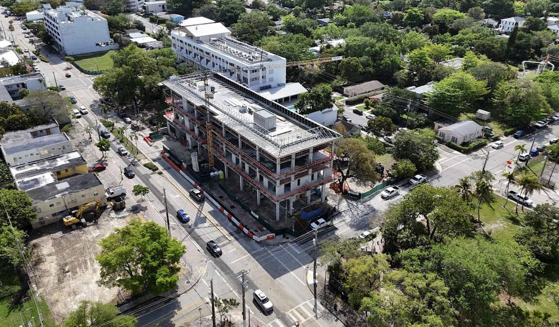 Aerial image showcasing Elemi at Grove Village Phase Two topped out.