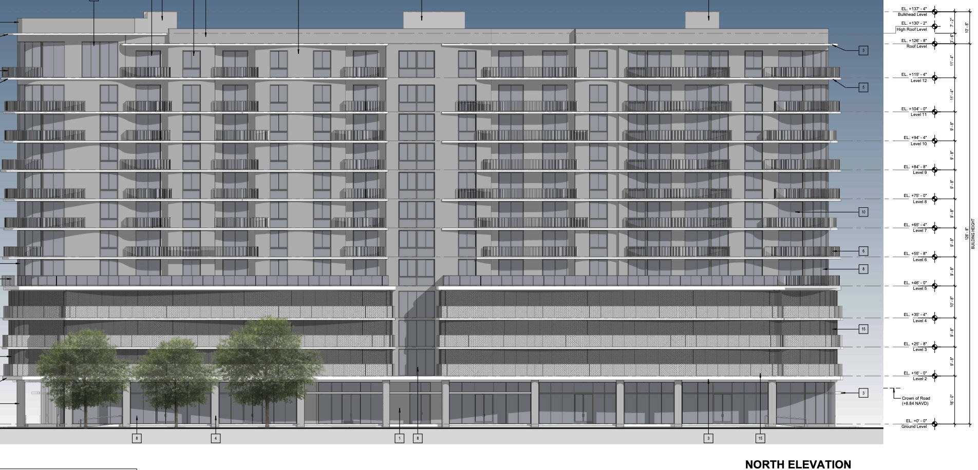 The north elevation of the structure.