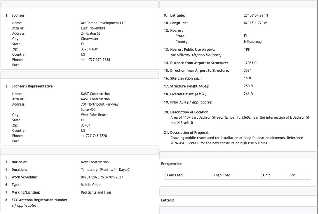 Application for a 250 FT crawling mobile crane.