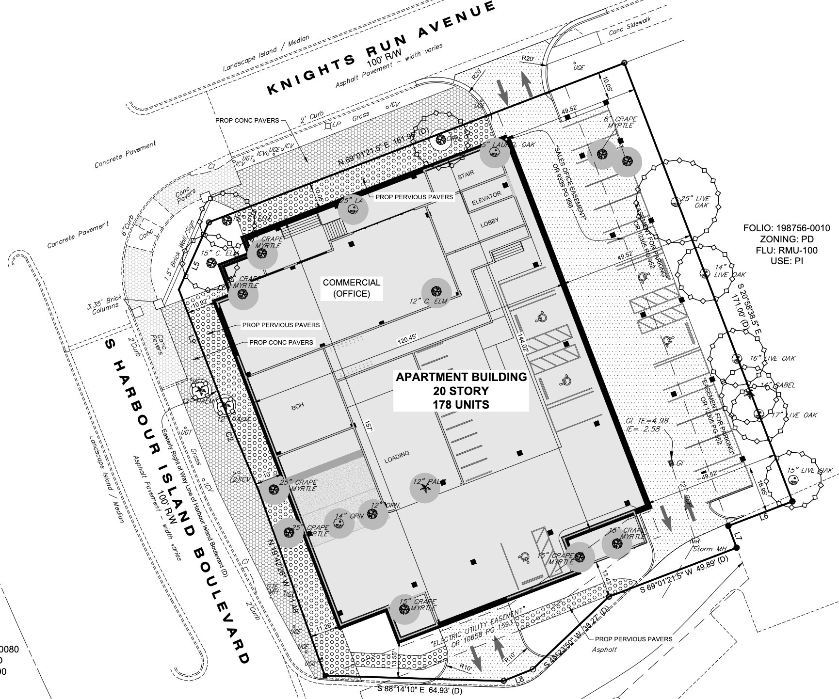 The site plan of the proposed 20-story development at 800 S Harbour Island.