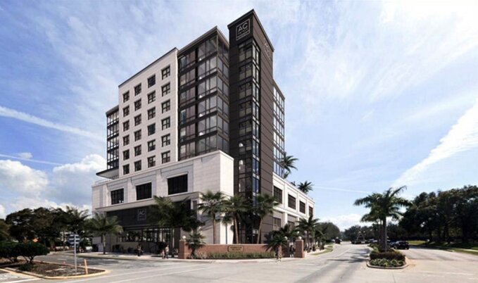 The previously proposed hotel, scaled down to 10 floors.