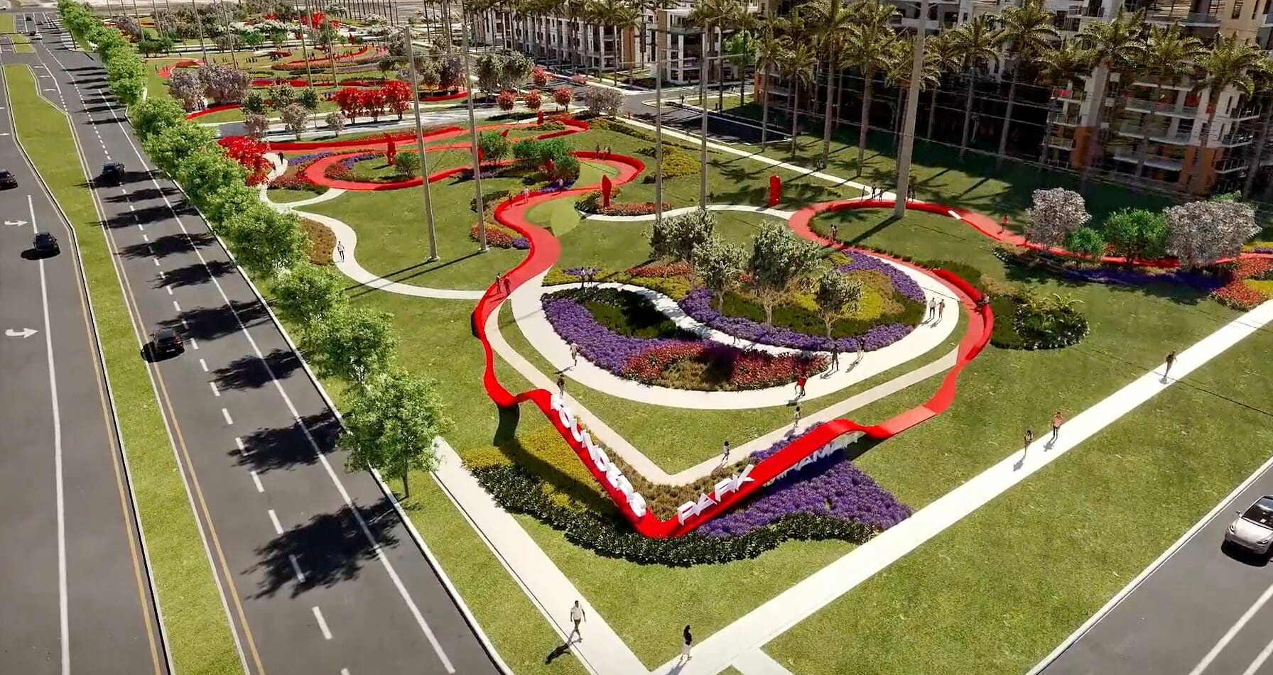 Planned green space under nearby power lines.