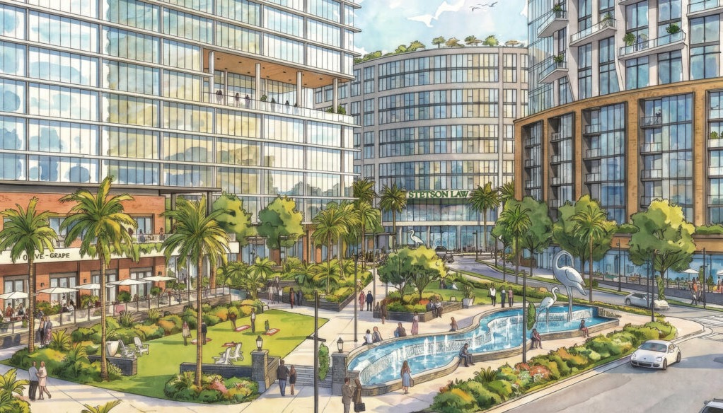 A rendering of the future Stetson University Tampa Law Center redevelopment, plans may change.