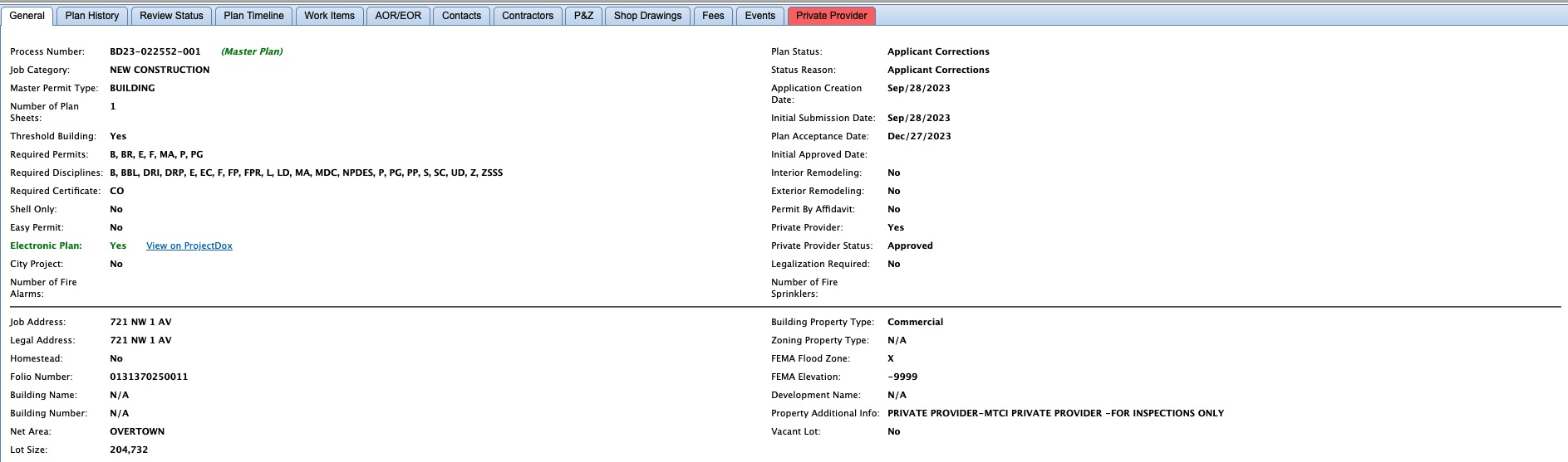 A screenshot of the master building permit, showcasing a status of the permit.