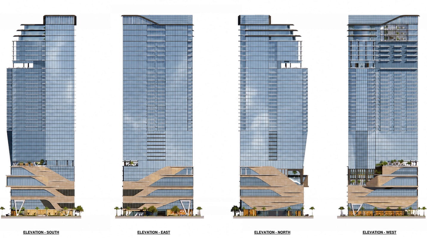 Elevations of 601 N Ashley Drive, designed by Ziegler Cooper Architecture and proposed by Stock Development.