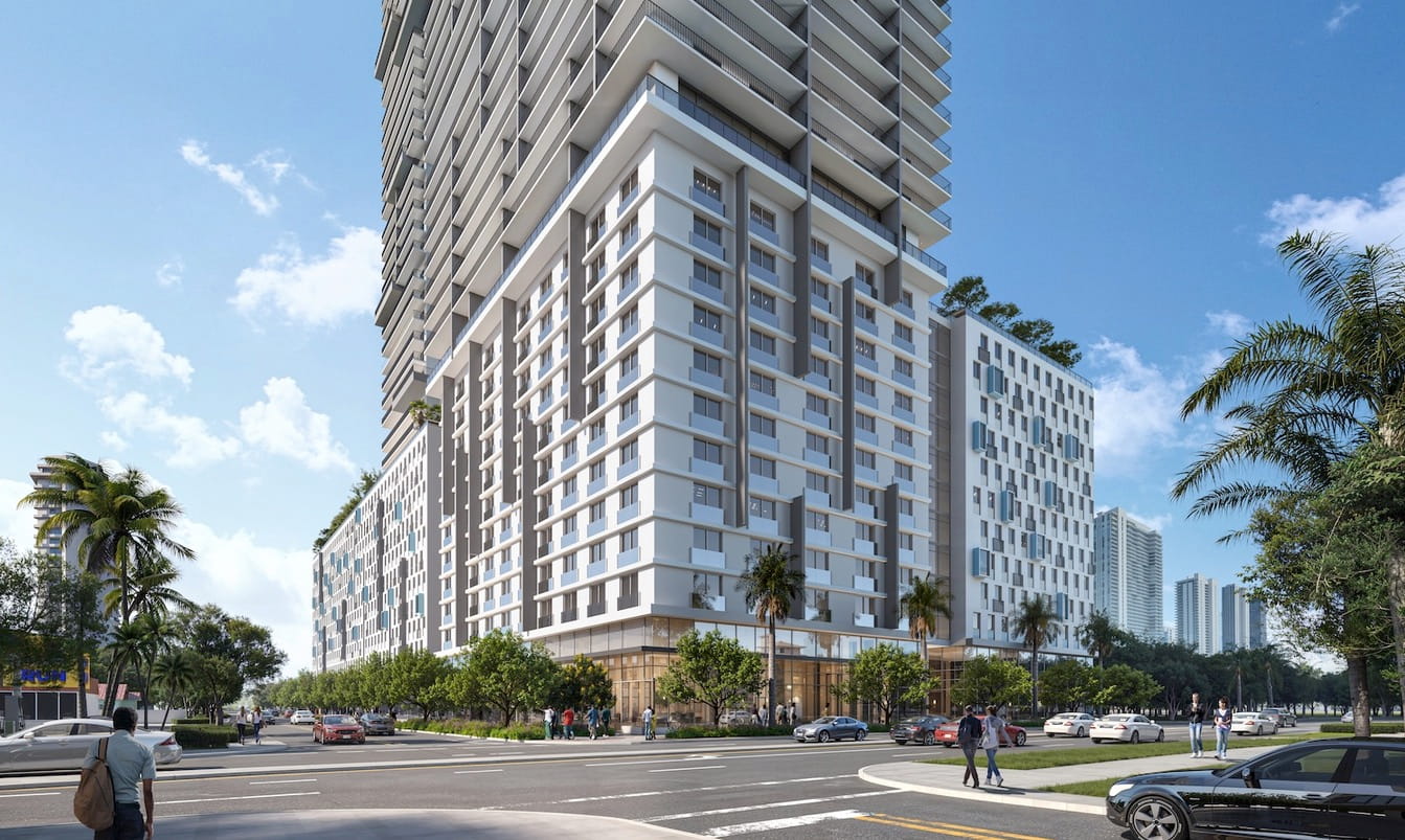 The podium of the westernmost tower, which is likely the first phase. Renderings may change without notice.