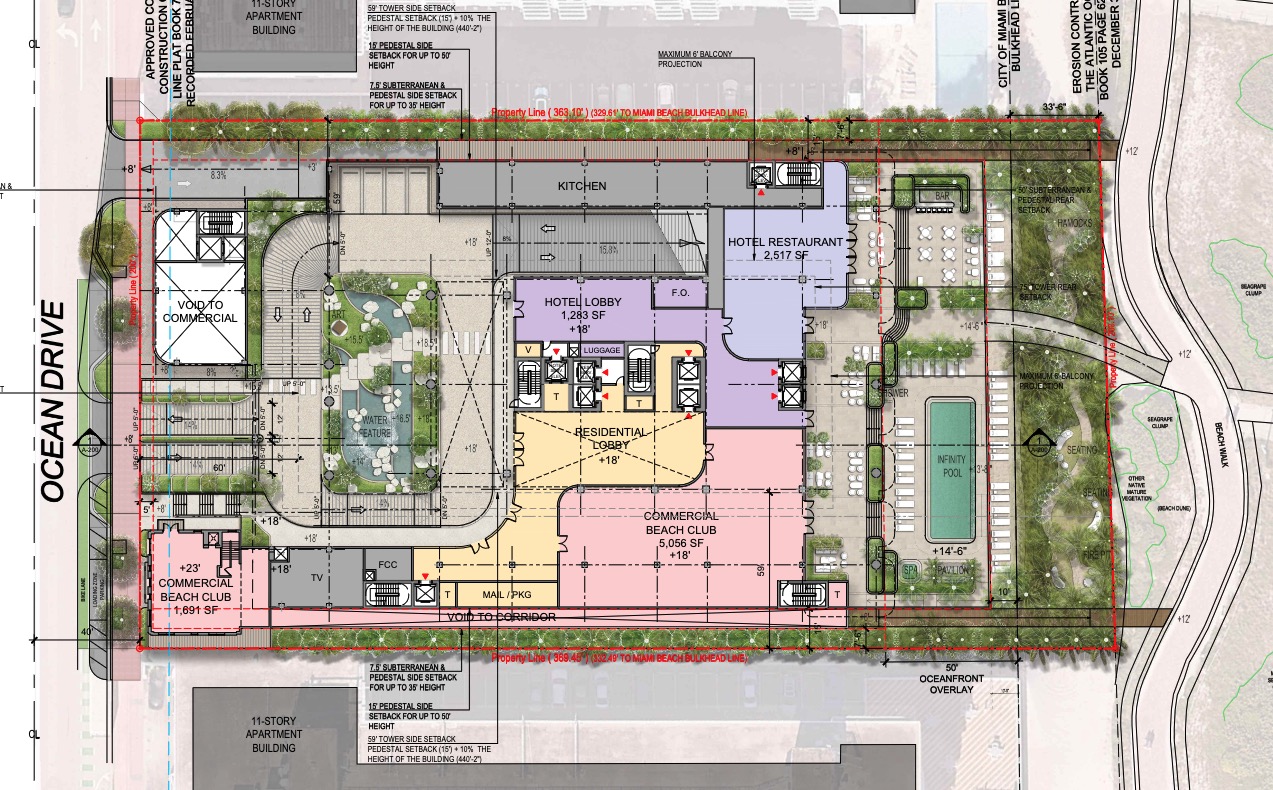 Site plan of the development, called The Savoy featuring commercial space, amenities, and other uses.