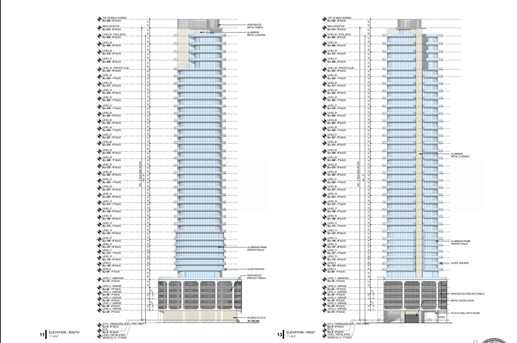A south and west elevation of the proposed structure.