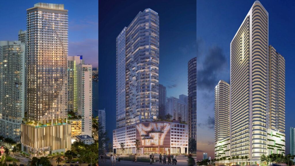 Edge House on the left, 1775 Biscayne in the middle, and Biscayne 18 on the right. All will soon rise simultaneously.