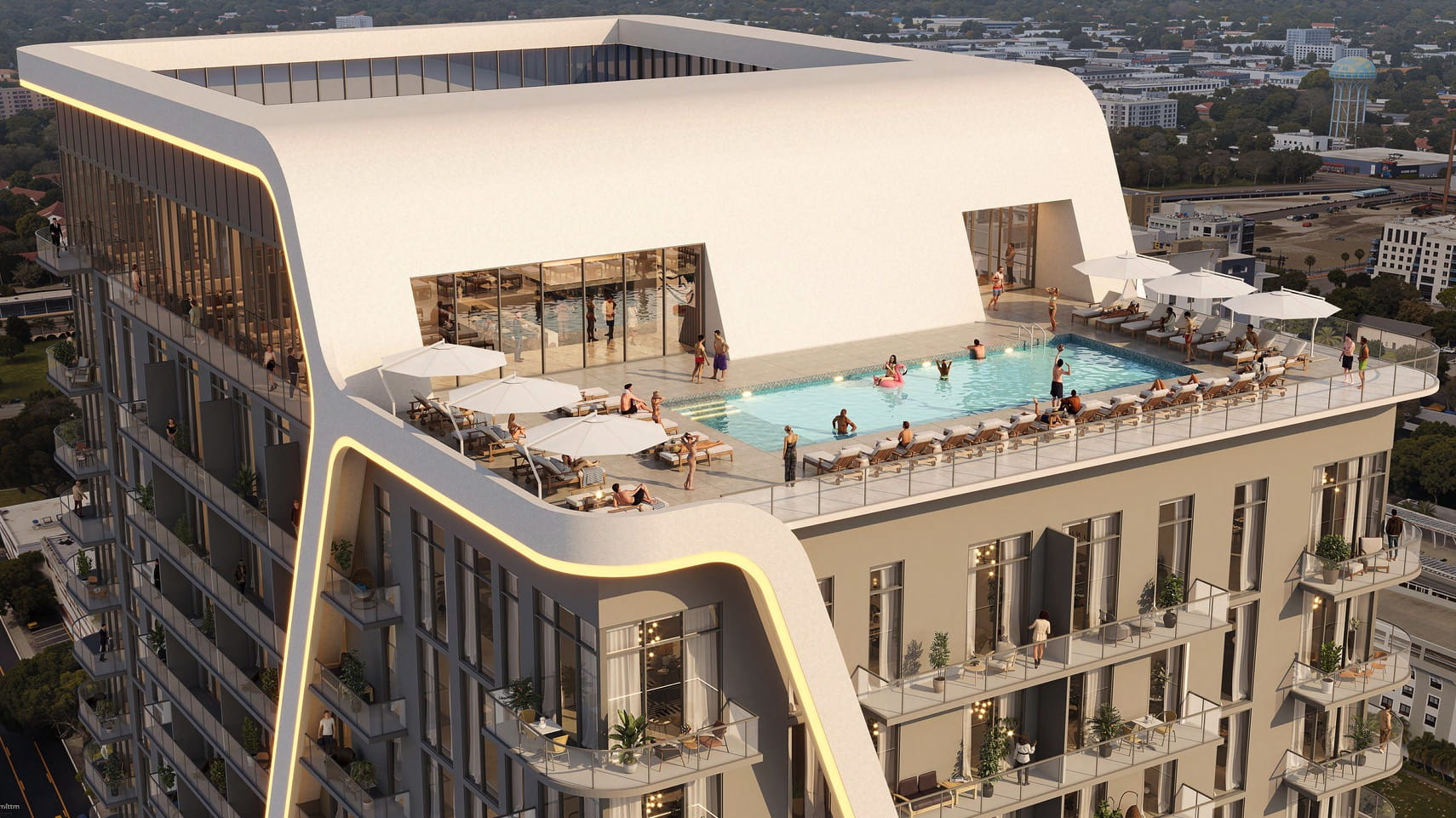 The rooftop pool and amenity deck planned for the development, located at 115 NE 2nd Street.